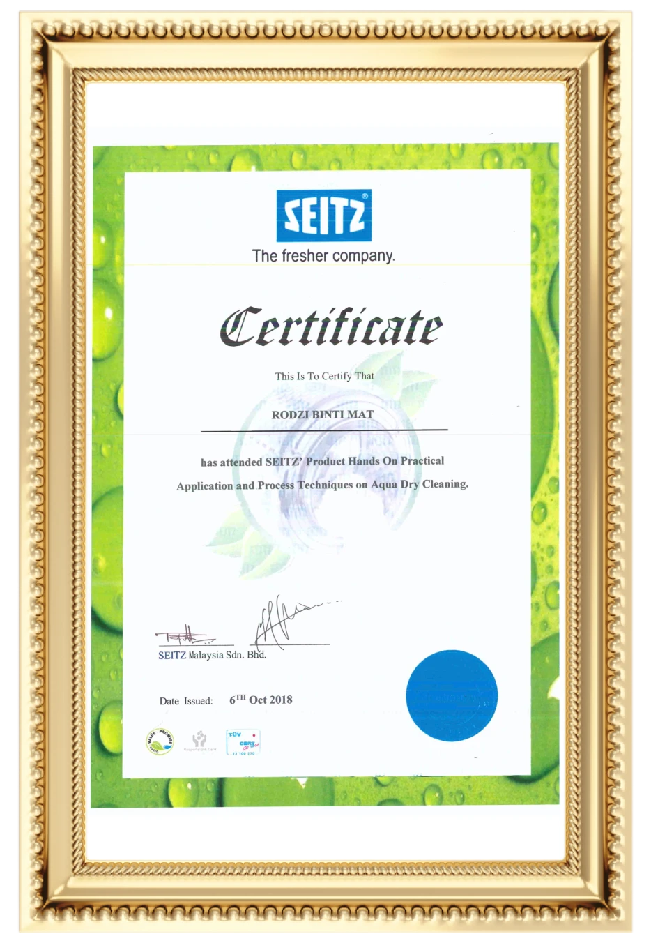 Seitz Certificate – The Fresher Company (Germany)